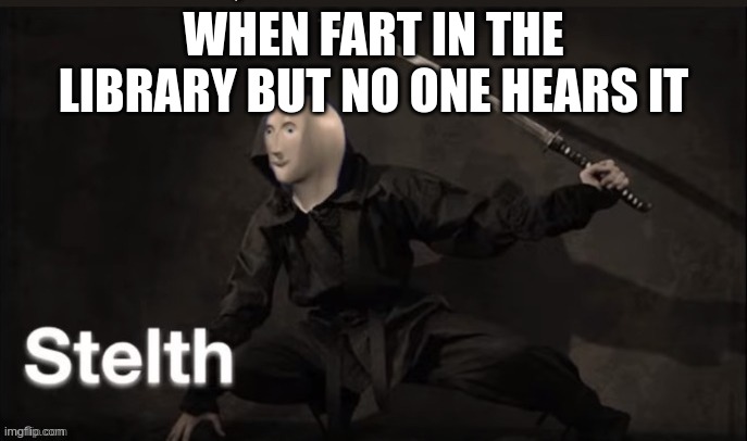 stelth | WHEN FART IN THE LIBRARY BUT NO ONE HEARS IT | image tagged in meme man stelth,memes | made w/ Imgflip meme maker