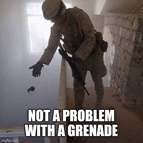 Grenade Drop | NOT A PROBLEM WITH A GRENADE | image tagged in grenade drop | made w/ Imgflip meme maker