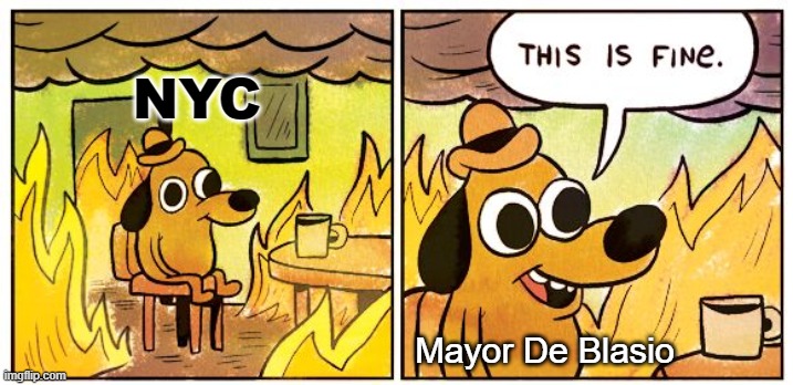 How about now Mayor? | NYC; Mayor De Blasio | image tagged in memes,this is fine | made w/ Imgflip meme maker