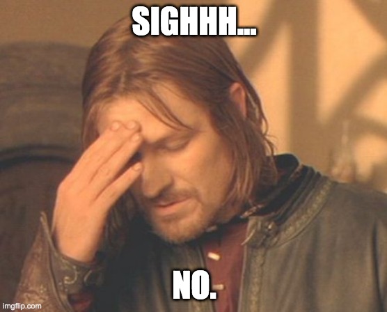 Frustrated Boromir Meme | SIGHHH... NO. | image tagged in memes,frustrated boromir | made w/ Imgflip meme maker