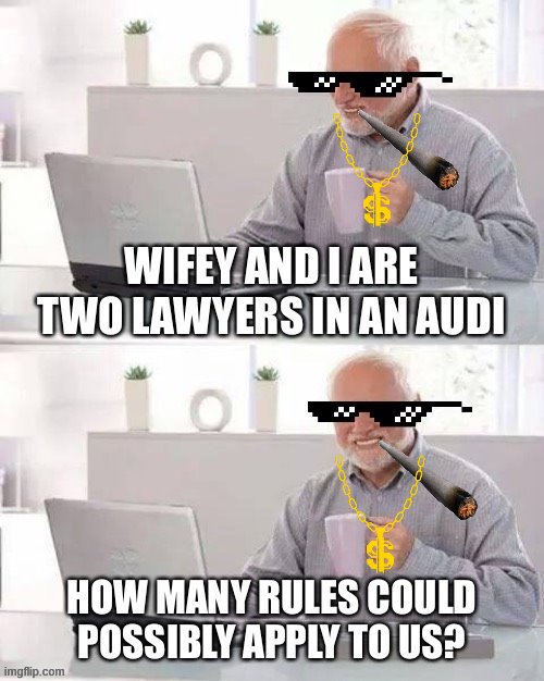 Two lawyers in an Audi Blank Meme Template