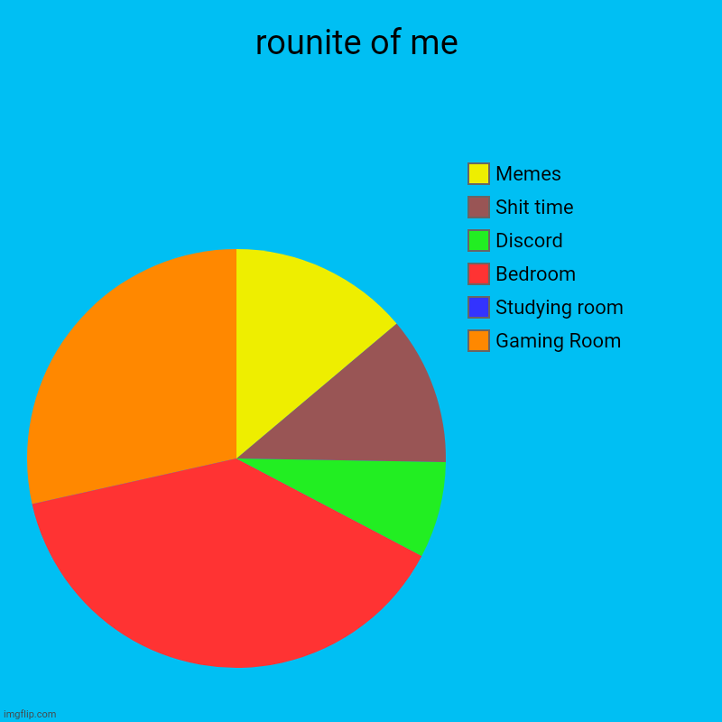 rounite of me | Gaming Room, Studying room , Bedroom, Discord, Shit time, Memes | image tagged in charts,pie charts | made w/ Imgflip chart maker