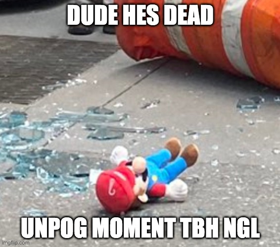 Bro hes dead | DUDE HES DEAD; UNPOG MOMENT TBH NGL | image tagged in sad | made w/ Imgflip meme maker