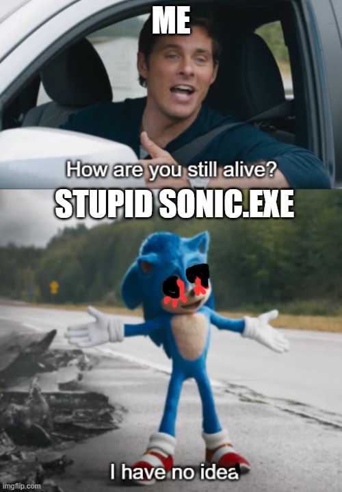 Sonic : How are you still alive | ME; STUPID SONIC.EXE | image tagged in sonic  how are you still alive | made w/ Imgflip meme maker