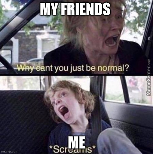 Why Can't You Just Be Normal | MY FRIENDS; ME | image tagged in why can't you just be normal | made w/ Imgflip meme maker