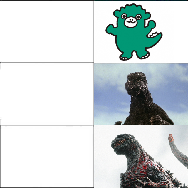 High Quality Chibi Godzilla vs Godzilla vs Shin Godzilla Blank Meme Template