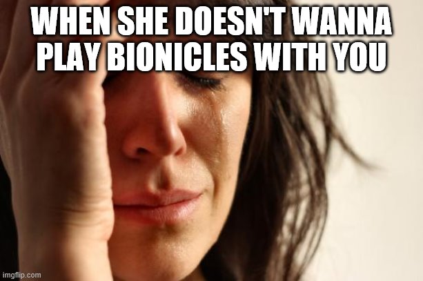 First World Problems | WHEN SHE DOESN'T WANNA PLAY BIONICLES WITH YOU | image tagged in memes,first world problems | made w/ Imgflip meme maker