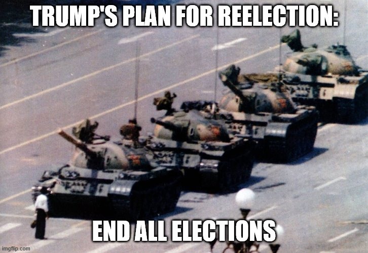 Trump's plan for reelection | image tagged in election,trump,tiananmensquare | made w/ Imgflip meme maker