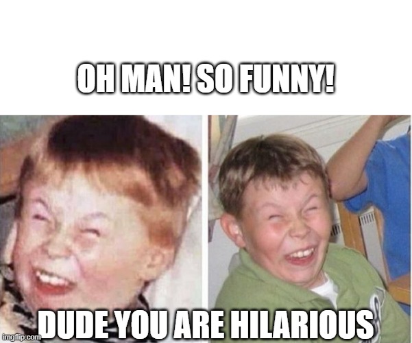 Fake laugh | OH MAN! SO FUNNY! DUDE YOU ARE HILARIOUS | image tagged in fake laugh | made w/ Imgflip meme maker