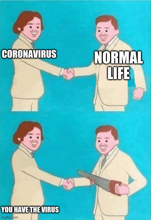 WOAHHH | NORMAL LIFE; CORONAVIRUS; YOU HAVE THE VIRUS | image tagged in hi what's your name | made w/ Imgflip meme maker