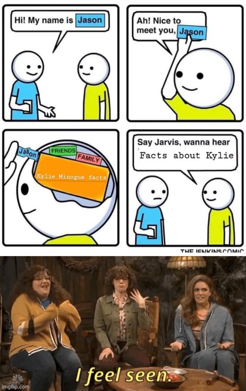 If I can't remember your name this is why. Apologies in advance guys. | image tagged in i feel seen still,kylie minogue facts,feels,facts,fan,imgflip humor | made w/ Imgflip meme maker