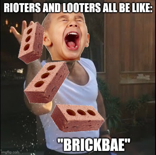 salt bae | RIOTERS AND LOOTERS ALL BE LIKE:; "BRICKBAE" | image tagged in salt bae,bricks,rioters,looters,criminals,leftists | made w/ Imgflip meme maker