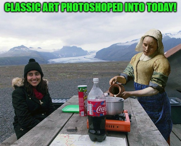 then into now | CLASSIC ART PHOTOSHOPED INTO TODAY! | image tagged in modern,classic | made w/ Imgflip meme maker