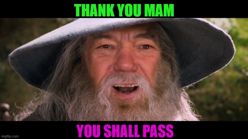 THANK YOU MAM YOU SHALL PASS | image tagged in lewdalf | made w/ Imgflip meme maker