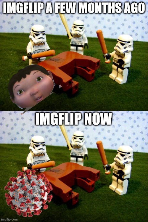 IMGFLIP A FEW MONTHS AGO; IMGFLIP NOW | image tagged in beating a dead horse | made w/ Imgflip meme maker