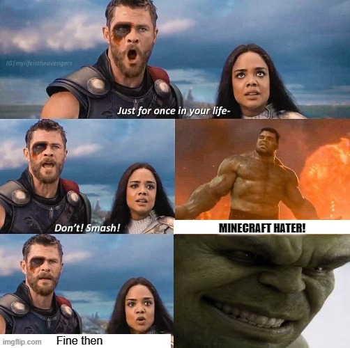 Hulk smash | MINECRAFT HATER! | image tagged in hulk smash | made w/ Imgflip meme maker