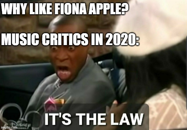 It's the law | WHY LIKE FIONA APPLE? MUSIC CRITICS IN 2020: | image tagged in it's the law | made w/ Imgflip meme maker