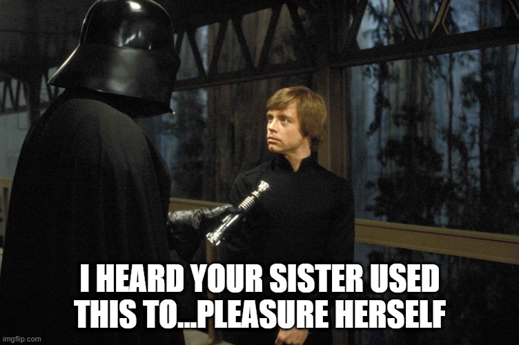 Naughty Leia | I HEARD YOUR SISTER USED THIS TO...PLEASURE HERSELF | image tagged in star wars | made w/ Imgflip meme maker