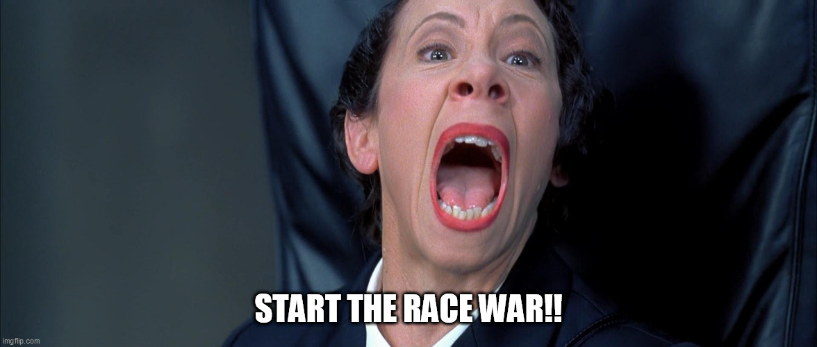 Frau Farbissina | START THE RACE WAR!! | image tagged in frau farbissina | made w/ Imgflip meme maker