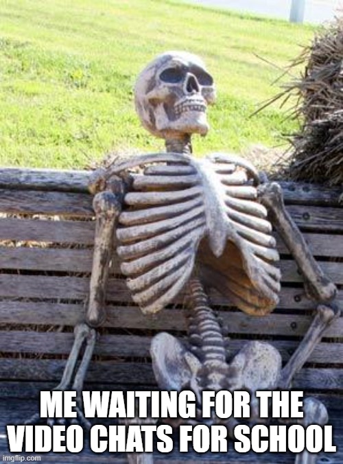 Waiting | ME WAITING FOR THE VIDEO CHATS FOR SCHOOL | image tagged in memes,waiting skeleton | made w/ Imgflip meme maker