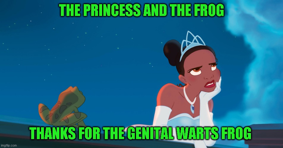 Could have been worse, could have been The Scarecrow Hay Fever gonorrhea | THE PRINCESS AND THE FROG; THANKS FOR THE GENITAL WARTS FROG | image tagged in going to hell with this one | made w/ Imgflip meme maker