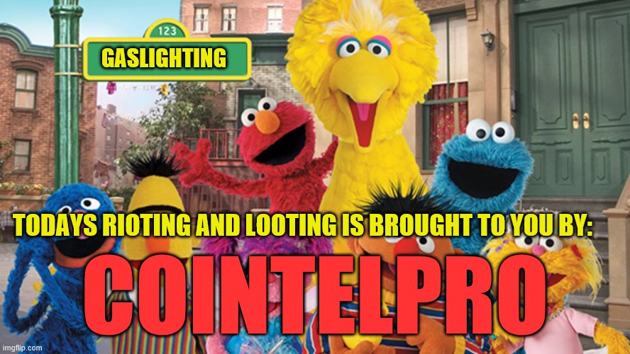 a very old tactic,but effective | GASLIGHTING; TODAYS RIOTING AND LOOTING IS BROUGHT TO YOU BY:; COINTELPRO | image tagged in sesame street blank sign | made w/ Imgflip meme maker