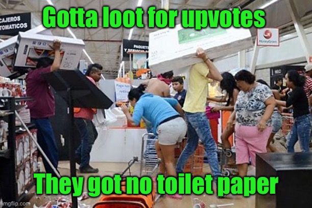 Looters | Gotta loot for upvotes They got no toilet paper | image tagged in looters | made w/ Imgflip meme maker