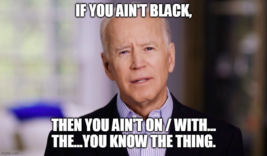 You ain't black | IF YOU AIN'T BLACK, THEN YOU AIN'T ON / WITH...
THE...YOU KNOW THE THING. | image tagged in joe biden 2020 | made w/ Imgflip meme maker