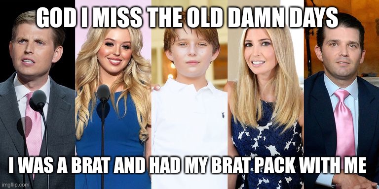 Trump Brats | GOD I MISS THE OLD DAMN DAYS; I WAS A BRAT AND HAD MY BRAT PACK WITH ME | image tagged in trump brats | made w/ Imgflip meme maker