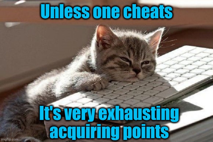 Too Tired | Unless one cheats It's very exhausting acquiring points | image tagged in too tired | made w/ Imgflip meme maker