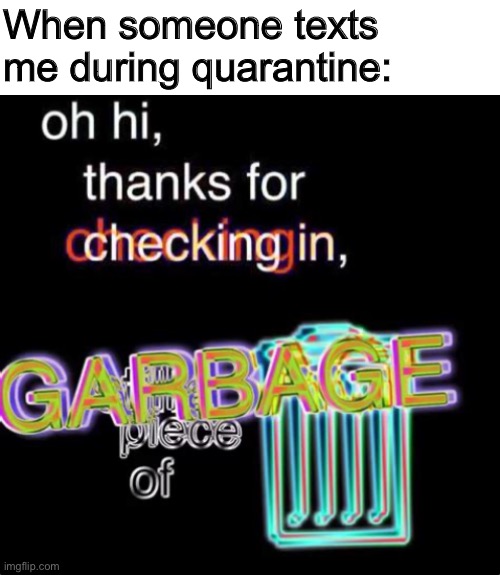 When someone texts me during quarantine: | image tagged in memes | made w/ Imgflip meme maker