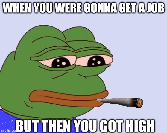Pepe the Frog | WHEN YOU WERE GONNA GET A JOB; BUT THEN YOU GOT HIGH | image tagged in pepe the frog | made w/ Imgflip meme maker