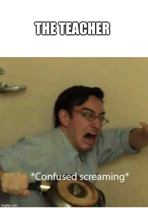 confused screaming | THE TEACHER | image tagged in confused screaming | made w/ Imgflip meme maker