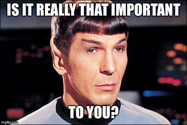 Condescending Spock | IS IT REALLY THAT IMPORTANT TO YOU? | image tagged in condescending spock | made w/ Imgflip meme maker