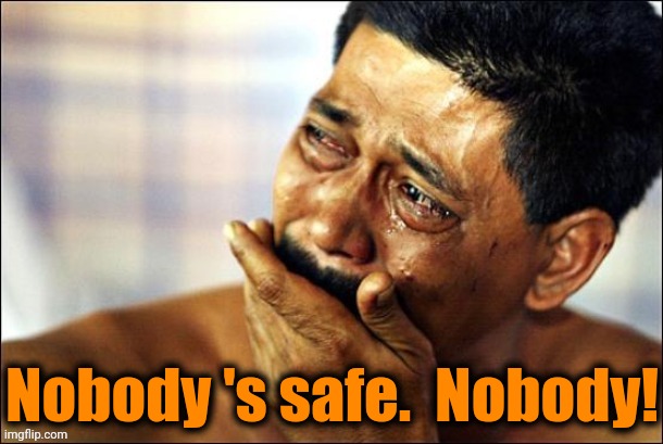 Crying | Nobody 's safe.  Nobody! | image tagged in crying | made w/ Imgflip meme maker