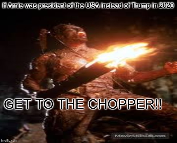 God bless USA | If Arnie was president of the USA instead of Trump in 2020; GET TO THE CHOPPER!! | image tagged in donald trump | made w/ Imgflip meme maker