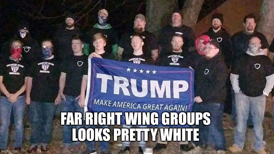 FAR RIGHT WING GROUPS 
LOOKS PRETTY WHITE | made w/ Imgflip meme maker