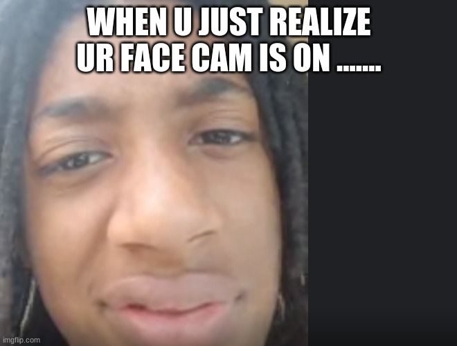when u just realize ur face cam is on... | WHEN U JUST REALIZE UR FACE CAM IS ON ....... | image tagged in lol so funny,embarrassing | made w/ Imgflip meme maker