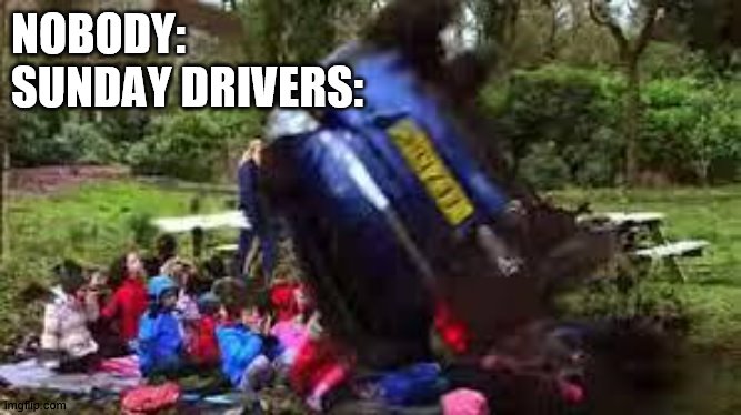 facts | NOBODY:
SUNDAY DRIVERS: | image tagged in car crushing children,cool | made w/ Imgflip meme maker