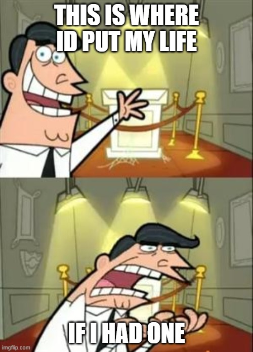 This Is Where I'd Put My Trophy If I Had One Meme | THIS IS WHERE ID PUT MY LIFE; IF I HAD ONE | image tagged in memes,this is where i'd put my trophy if i had one | made w/ Imgflip meme maker