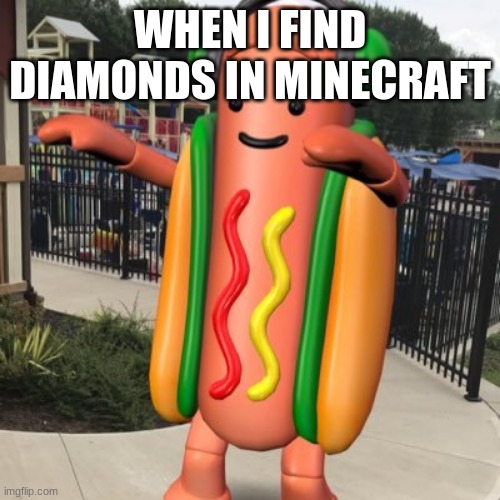 now he is happy | WHEN I FIND DIAMONDS IN MINECRAFT | image tagged in snapchat hotdog | made w/ Imgflip meme maker