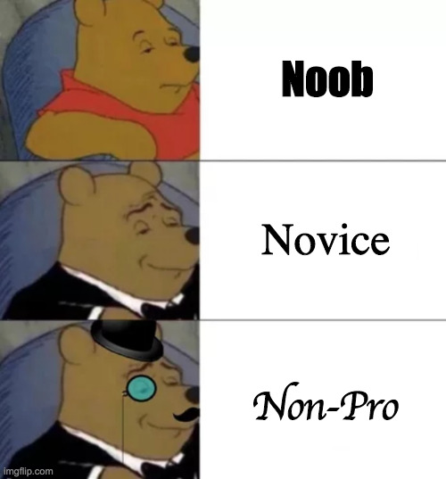 fancy winnie the pooh | Noob; Novice; Non-Pro | image tagged in fancy winnie the pooh | made w/ Imgflip meme maker