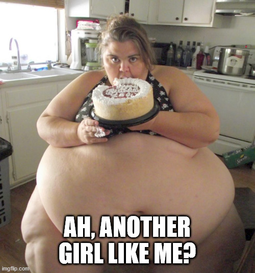 Happy Birthday Fat Girl | AH, ANOTHER GIRL LIKE ME? | image tagged in happy birthday fat girl | made w/ Imgflip meme maker