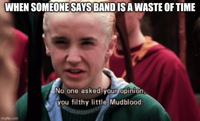 Band meme | WHEN SOMEONE SAYS BAND IS A WASTE OF TIME | image tagged in band | made w/ Imgflip meme maker