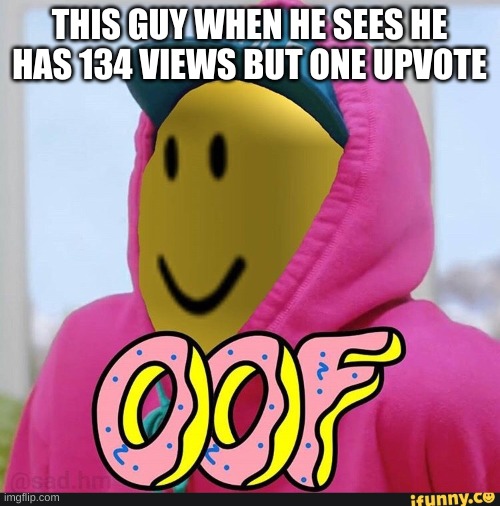 Roblox Oof | THIS GUY WHEN HE SEES HE HAS 134 VIEWS BUT ONE UPVOTE | image tagged in roblox oof | made w/ Imgflip meme maker