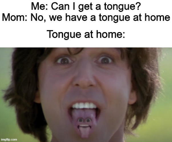 Kung Pow Tongue meme | Me: Can I get a tongue?
Mom: No, we have a tongue at home; Tongue at home: | image tagged in kung pow,meme,memes,tongue,movies,movie | made w/ Imgflip meme maker