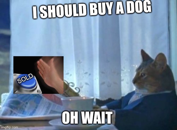 I Should Buy A Boat Cat | I SHOULD BUY A DOG; SOLD; OH WAIT | image tagged in memes,i should buy a boat cat | made w/ Imgflip meme maker