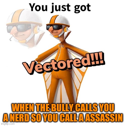 You just got Vectored | WHEN THE BULLY CALLS YOU A NERD SO YOU CALL A ASSASSIN | image tagged in you just got vectored | made w/ Imgflip meme maker