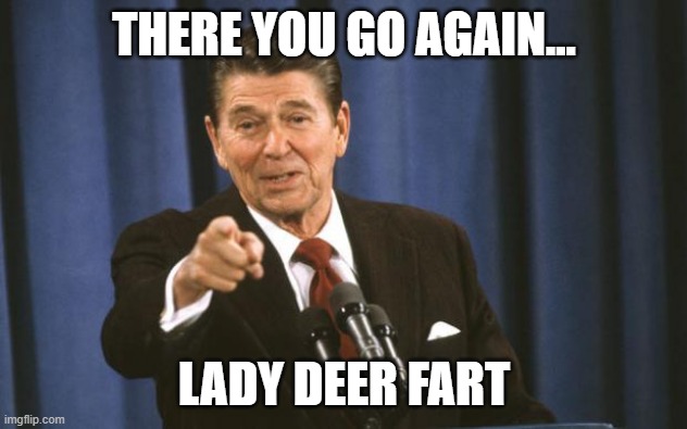 Ronald Reagan | THERE YOU GO AGAIN... LADY DEER FART | image tagged in ronald reagan | made w/ Imgflip meme maker