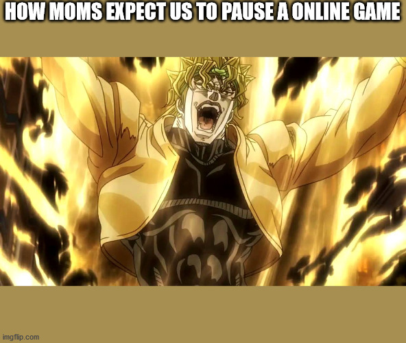 Za Warudo | HOW MOMS EXPECT US TO PAUSE A ONLINE GAME | image tagged in za warudo | made w/ Imgflip meme maker